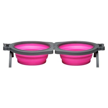 LOVING PETS Loving Pets 842982079885 Bella Roma Travel Double Diner Dog Bowl; Pink - Small 842982079885